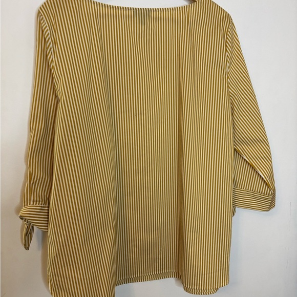 Talbots Mustard Striped Tie Sleeve Cotton Top - Picture 5 of 7